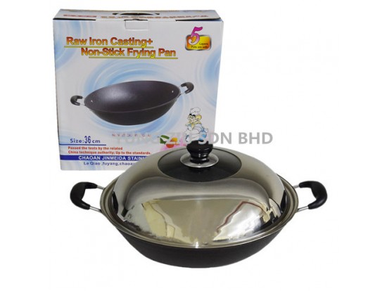 36CM 2 HANDLE FLAT BOTTOM WOK(LID)(MEINENGDA)